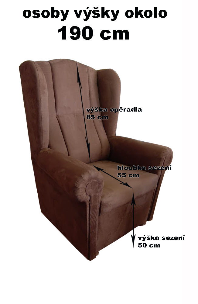 křeslo ušák CI, pro osoby výšky 190cm, sed: výš. 50cm, opěradlo 85cm,Altara 19