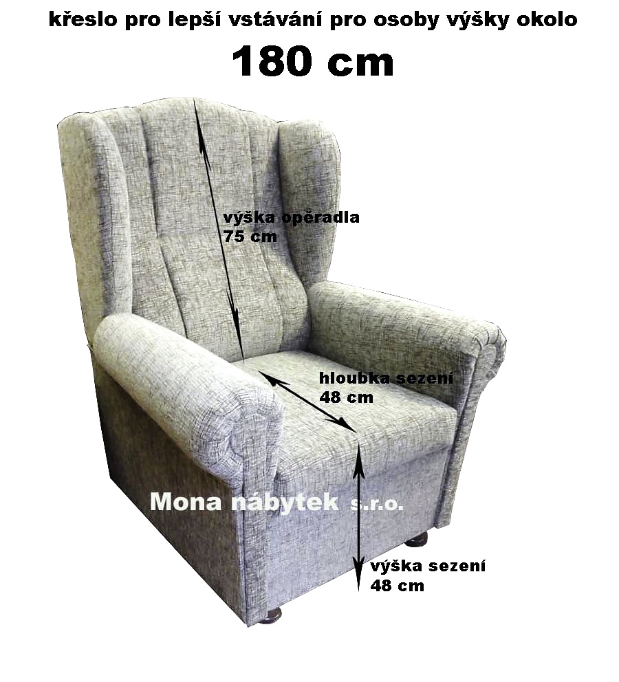 Křeslo ušák CI pro osoby 180cm, sedák: výška 48cm, hloubka 48cm, Art16340